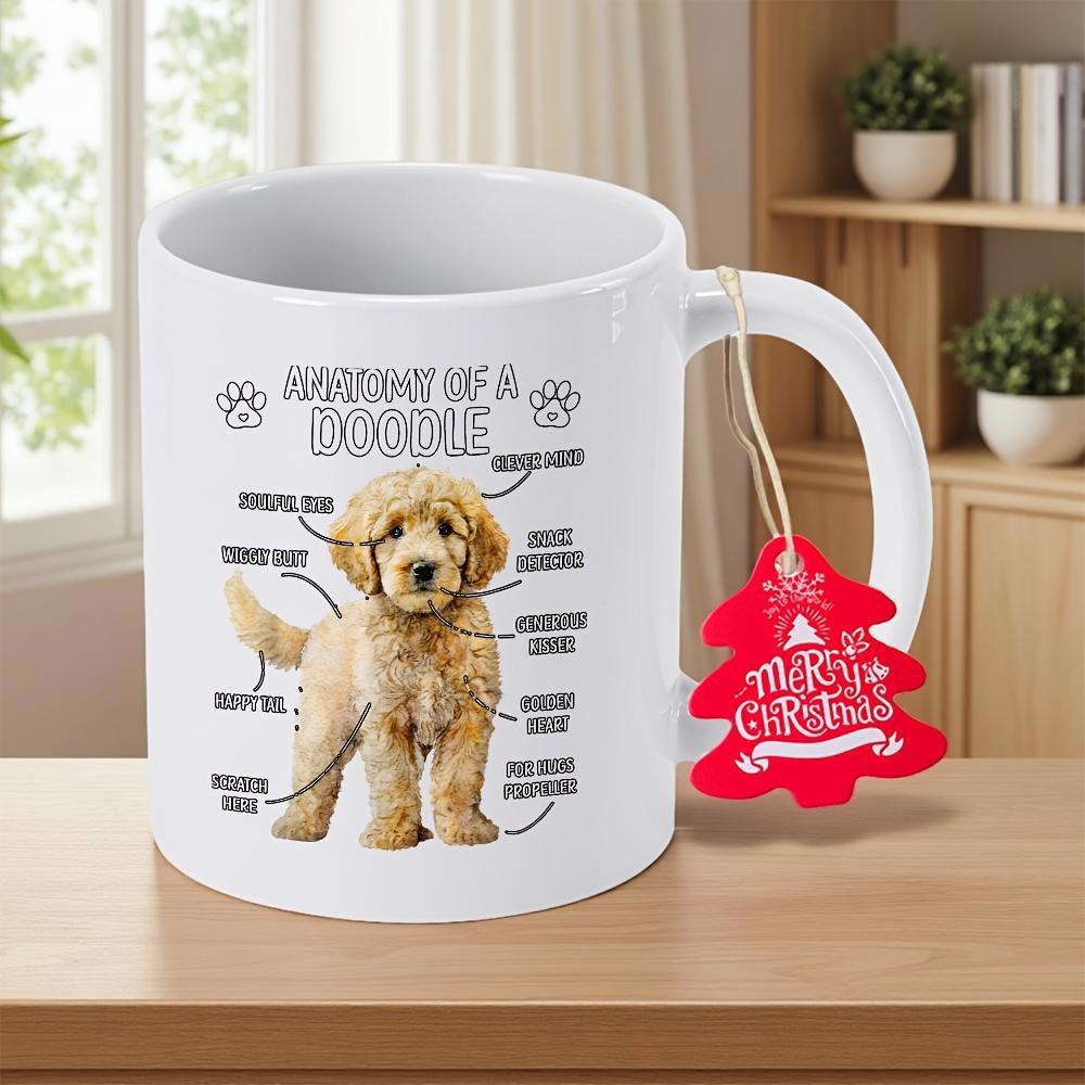 Tailorly White Ceramic 11 oz Mug - Anatomy Of A Doodle Fluffy Golden Puppy Standing With Descriptive Labels Showing Its Anatomy Doodle