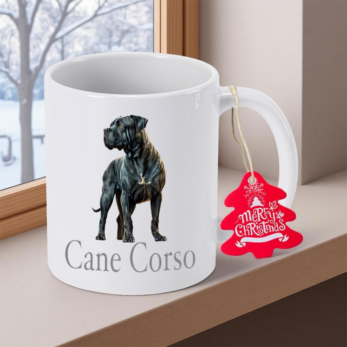 Tailorly White Ceramic 11 oz Mug - Cane Corso Powerful Black Guard Dog Standing Majestically In An Alert Pose Cane Corso