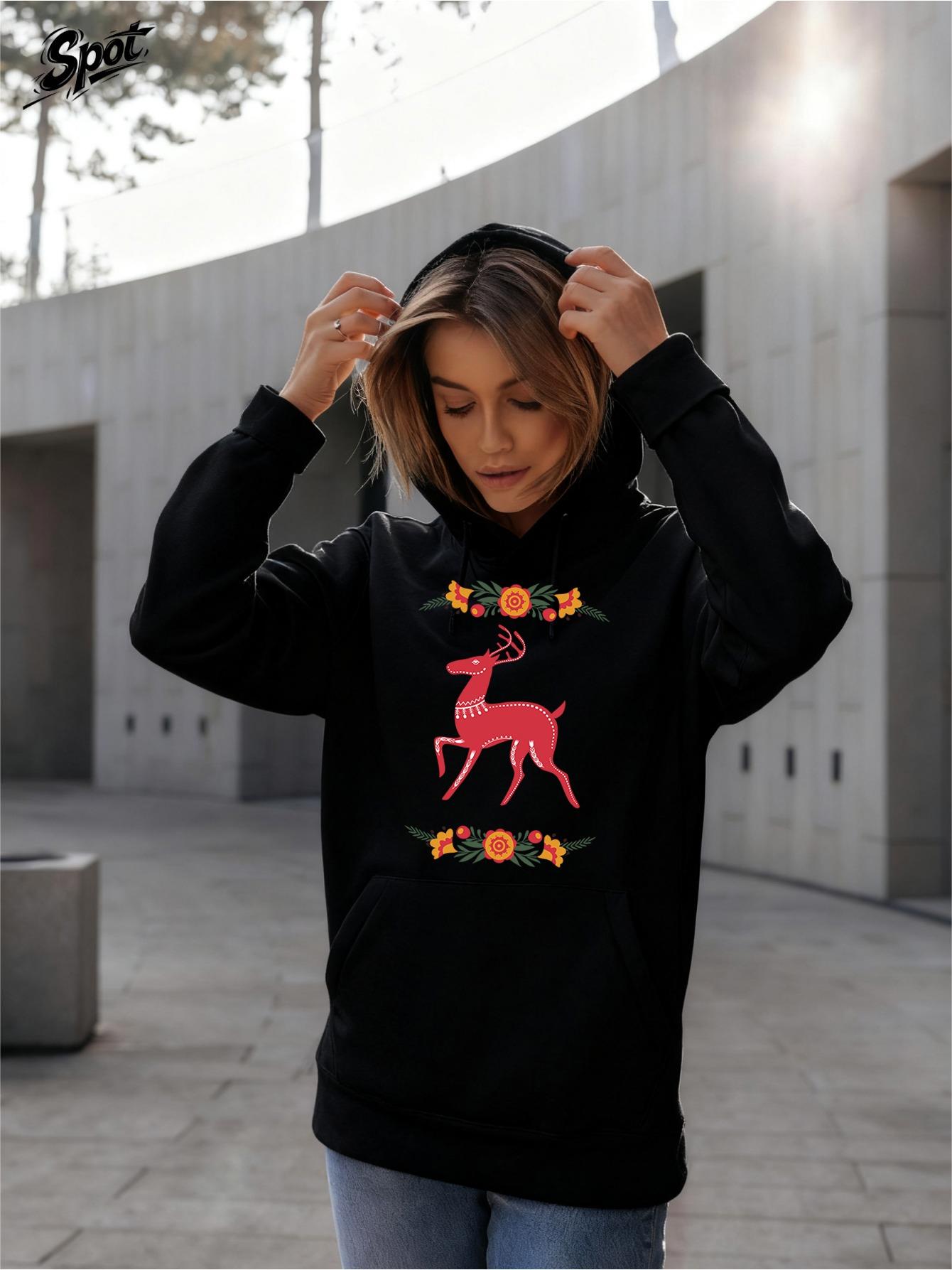 Tailorly Women's Printed Hoodie - Colorful Decorative Patterns With A Vibrant Leaping Deer