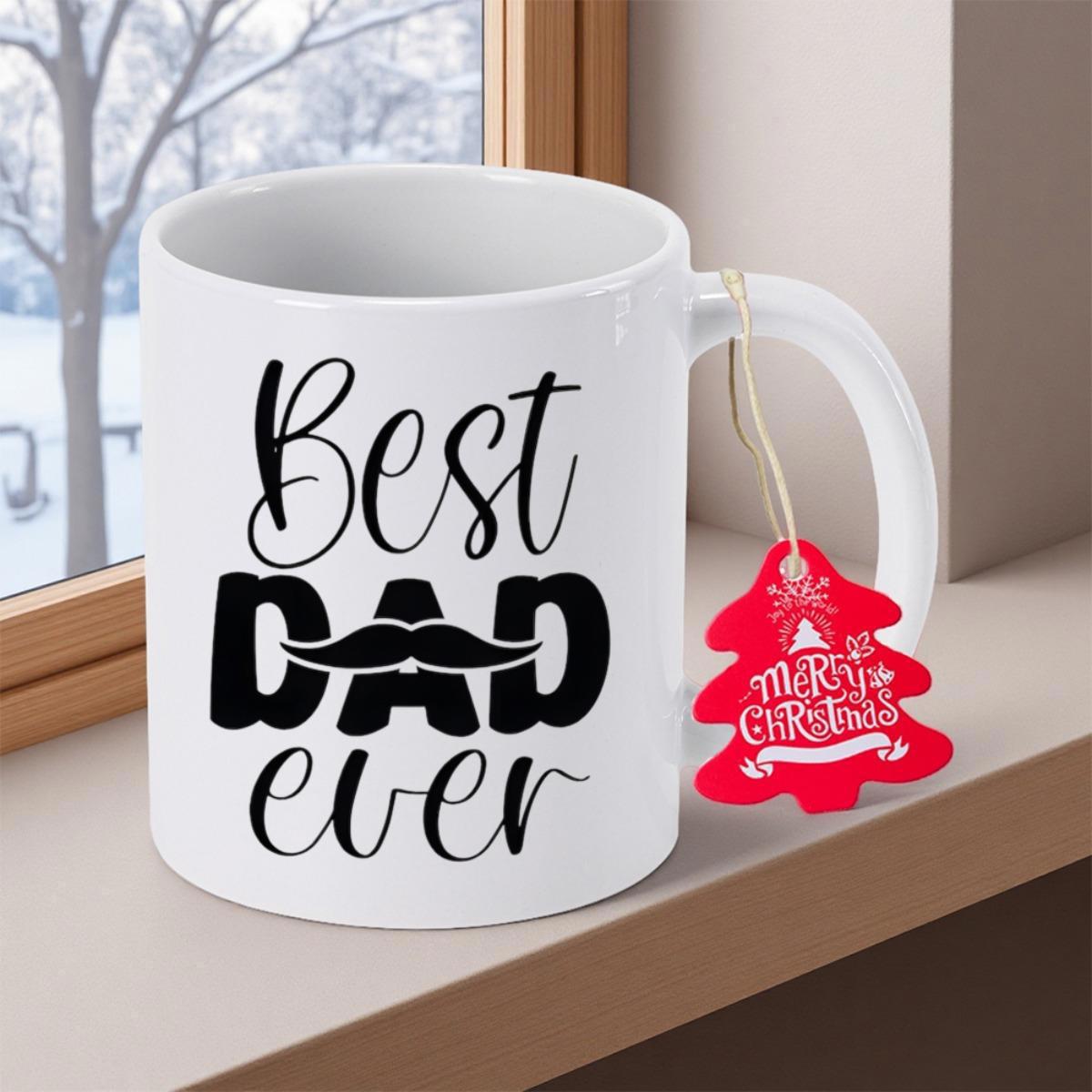 Tailorly White Ceramic 11 oz Mug - Best Dad Ever Merry Christmas Minimalist Featuring Bold Lettering And Mustache Mug