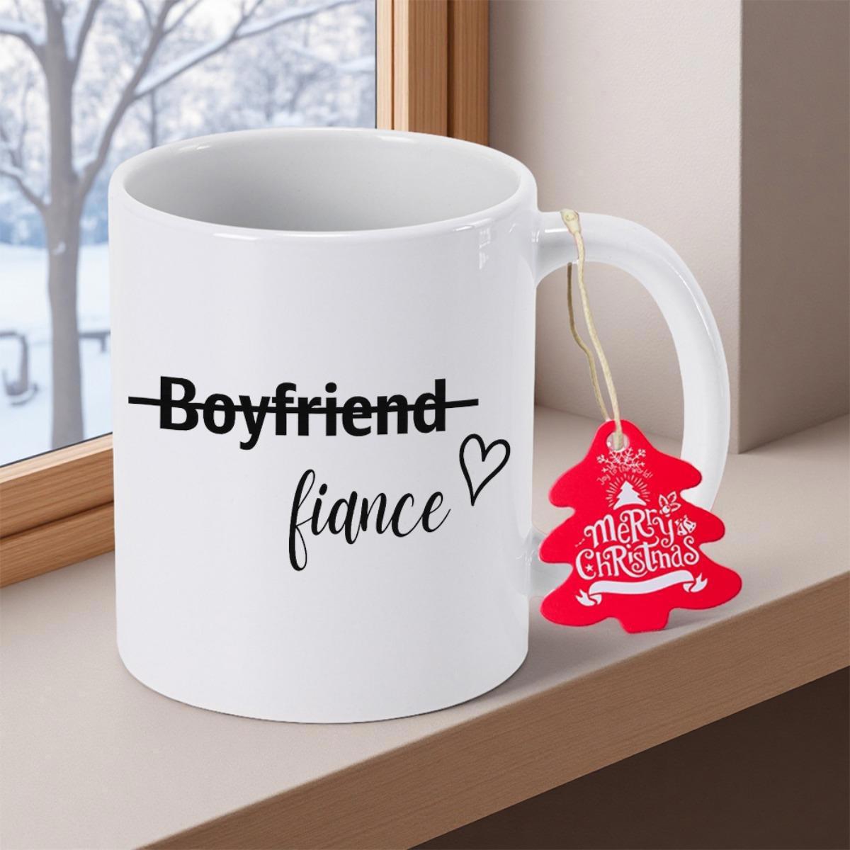 Tailorly White Ceramic 11 oz Mug - Boyfriend Fiance Minimalist Script Text Featuring Small Elegant Outlined Heart