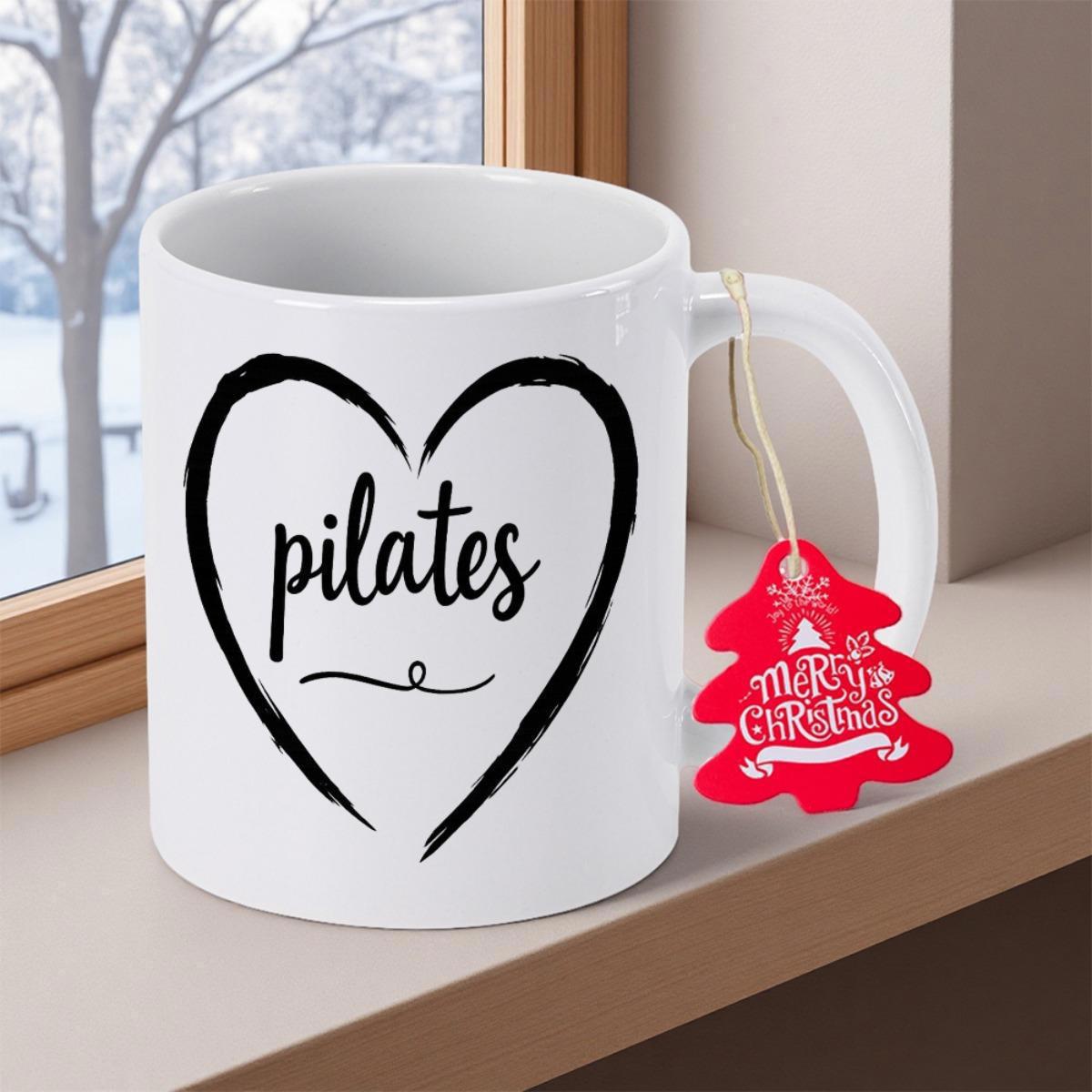 Tailorly White Ceramic 11 oz Mug - Pilates Minimalist Artistic Hand Drawn Brushstroke Style Fitness Decor Heart