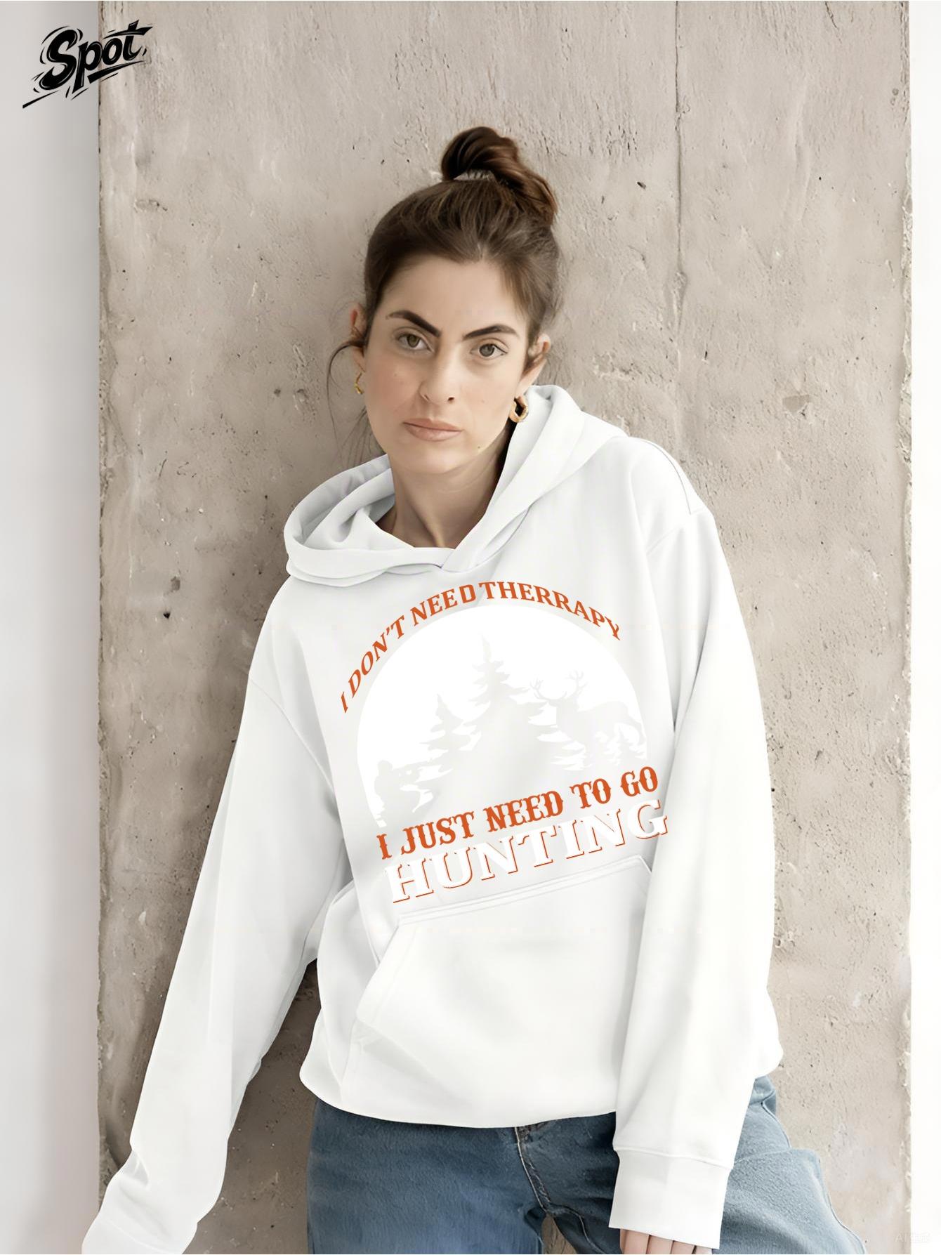 Tailorly Women's Printed Hoodie - I Just Need To Go Camping White Hoodie With Pine Trees And Vintage Nature Graphic