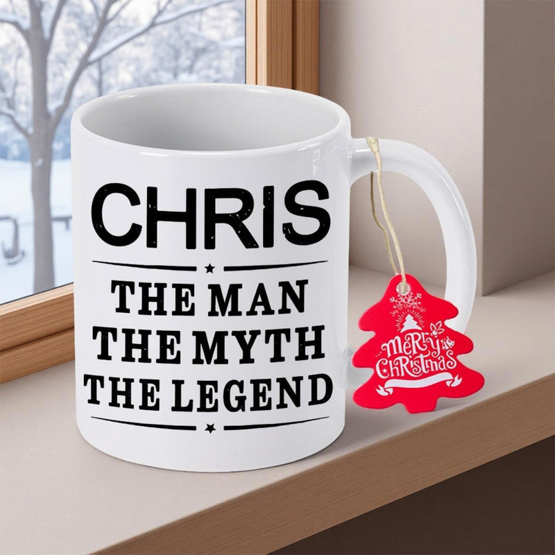 Tailorly White Ceramic 11 oz Mug - Chris The Man The Myth The Legend Sleek White Ceramic Coffee Cup Standing Gracefully Near A Winter Window Mug
