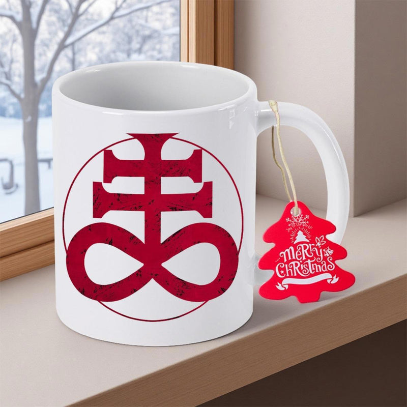 Tailorly White Ceramic 11 oz Mug - Merry Christmas Bold Red Leviathan Cross Icon Centered On White Ceramic Finish Mug