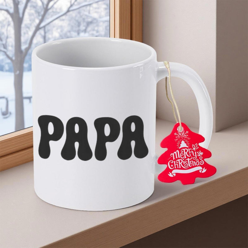 Tailorly White Ceramic 11 oz Mug - Papa Modern Minimalist Design With Bold Retro Black Wavy Lettering On Surface Mug