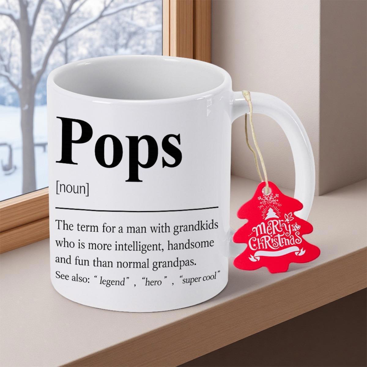 Tailorly White Ceramic 11 oz Mug - Pops Noun Classic With Black Minimalist Dictionary Style Typography Definition Mug