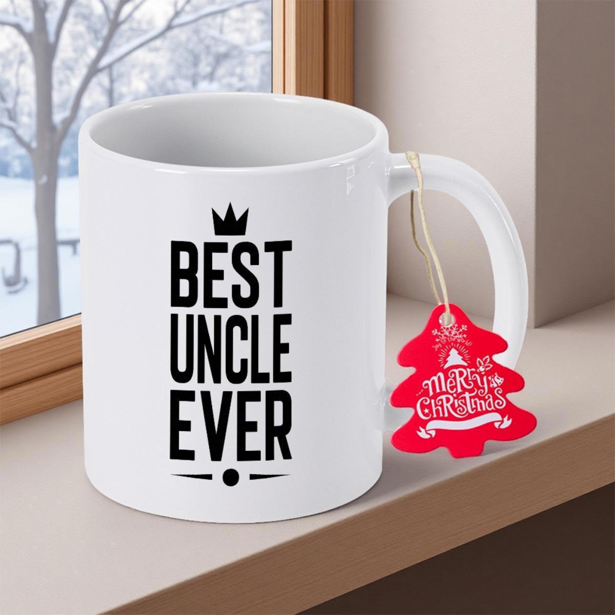 Tailorly White Ceramic 11 oz Mug - Best Uncle Ever Minimalist Black Lettering Topped With Small Crown Icon Decorative Mug