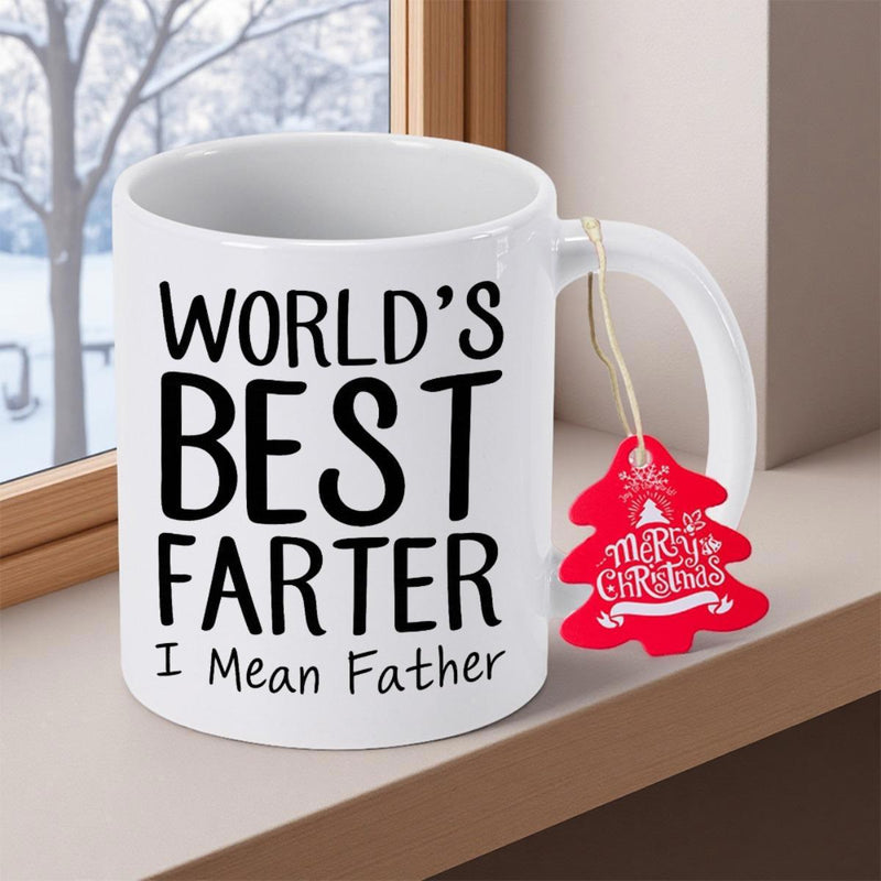 Tailorly White Ceramic 11 oz Mug - Worlds Best Farter I Mean Father Minimalist Ceramic Vessel With Humorous Bold Black Text Mug