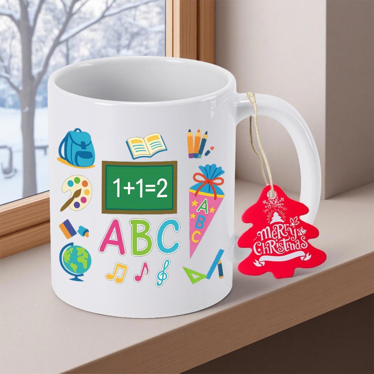 Tailorly White Ceramic 11 oz Mug - ABC Vibrant Educational Elements Among School Supplies Surrounding A Green Chalkboard