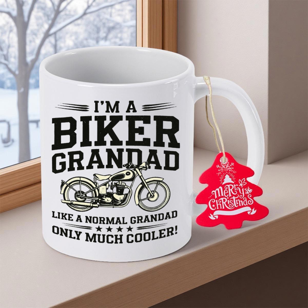 Tailorly White Ceramic 11 oz Mug - Im A Biker Grandad Like A Normal Grandad Only Much Cooler Vintage Classic Style Cruiser With Chrome Details And Spoke Wheels