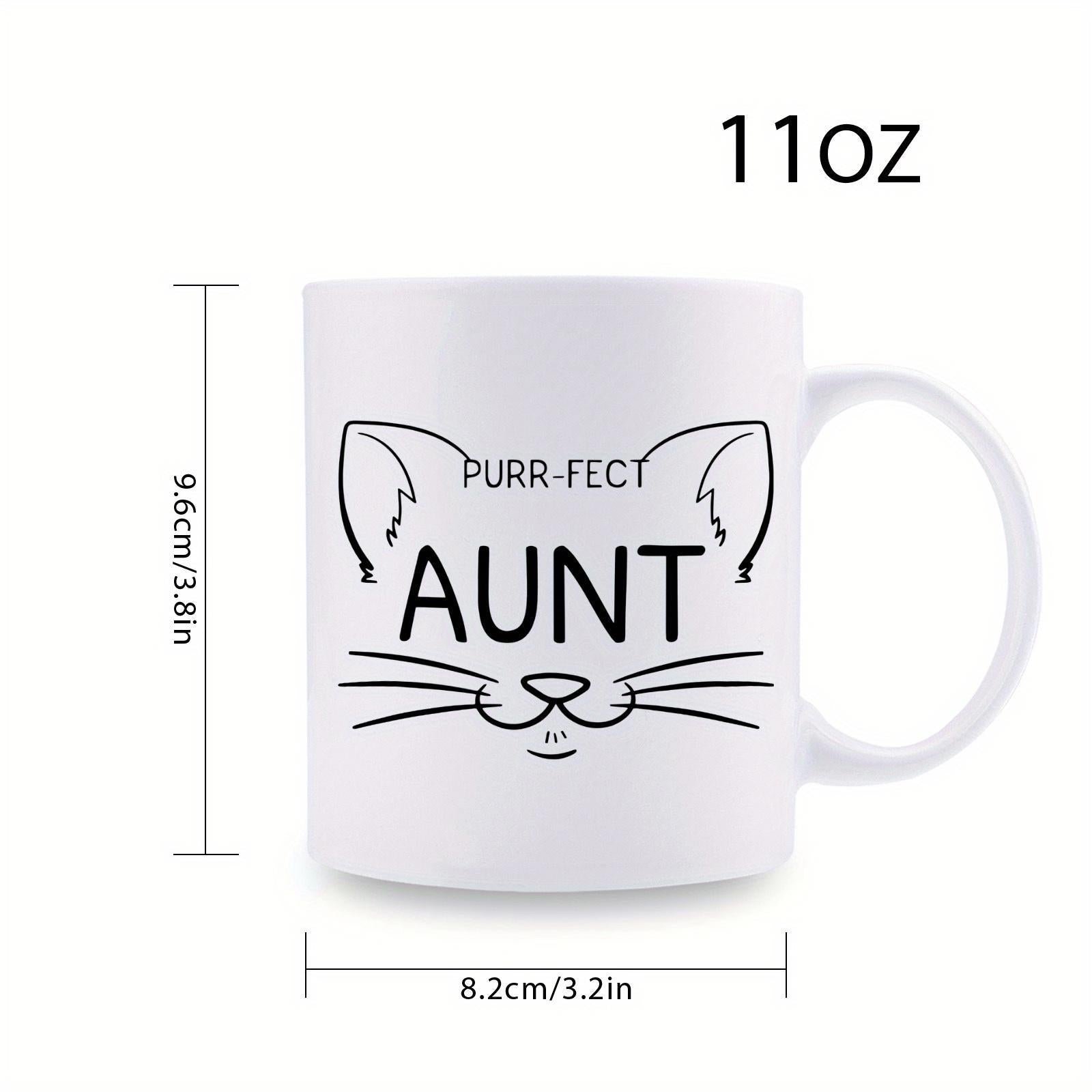 Tailorly White Ceramic 11 oz Mug - Purr-Fect Aunt Simple Minimalist Artistic Line Drawing Of Cute Domestic Feline Face Cat