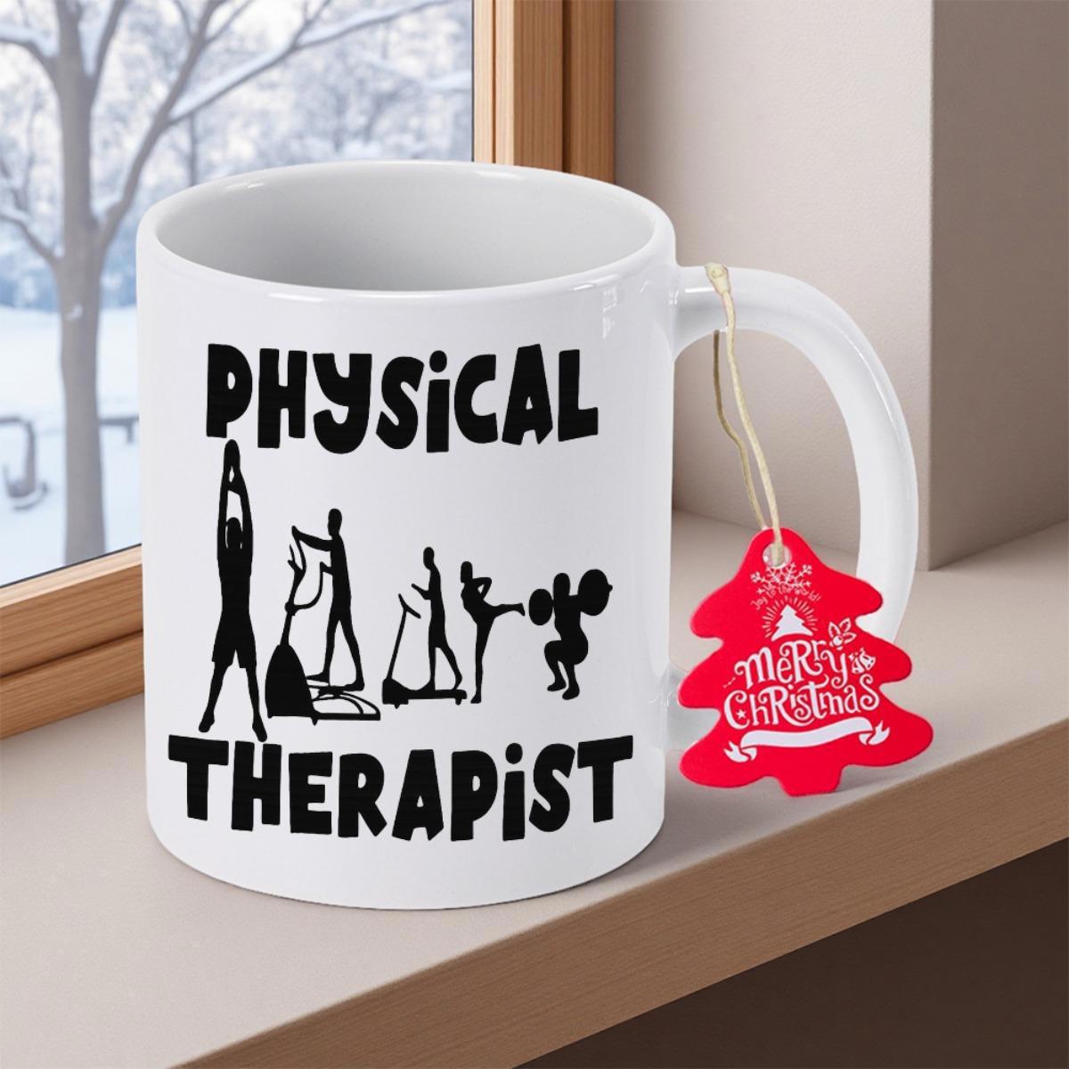 Tailorly White Ceramic 11 oz Mug - Physical Therapist Silhouettes Of People Exercising And Training In Different Active Poses Mug