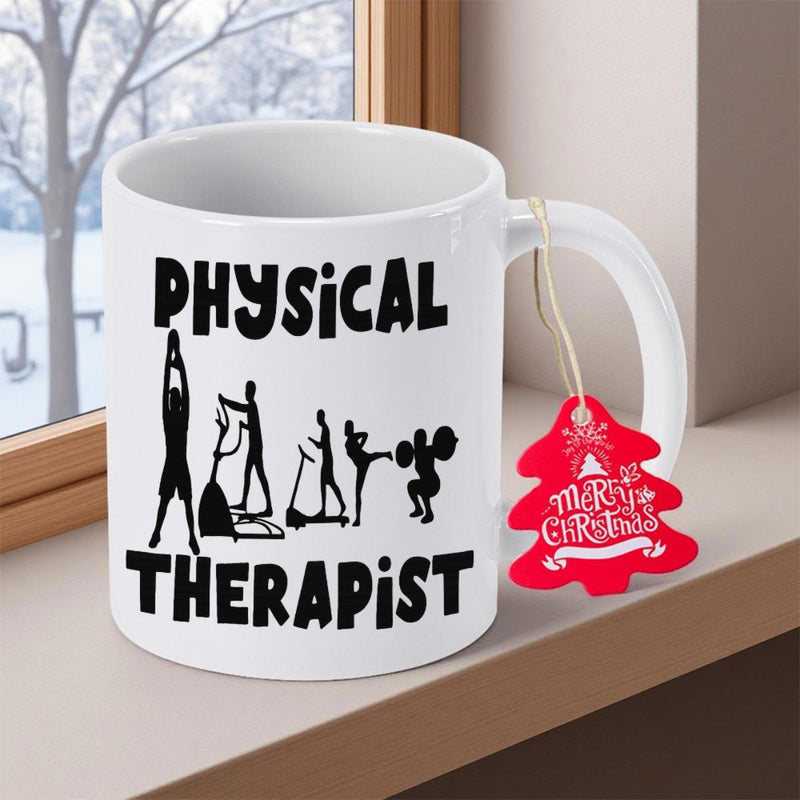 Tailorly White Ceramic 11 oz Mug - Physical Therapist Silhouettes Of People Exercising And Training In Different Active Poses Mug