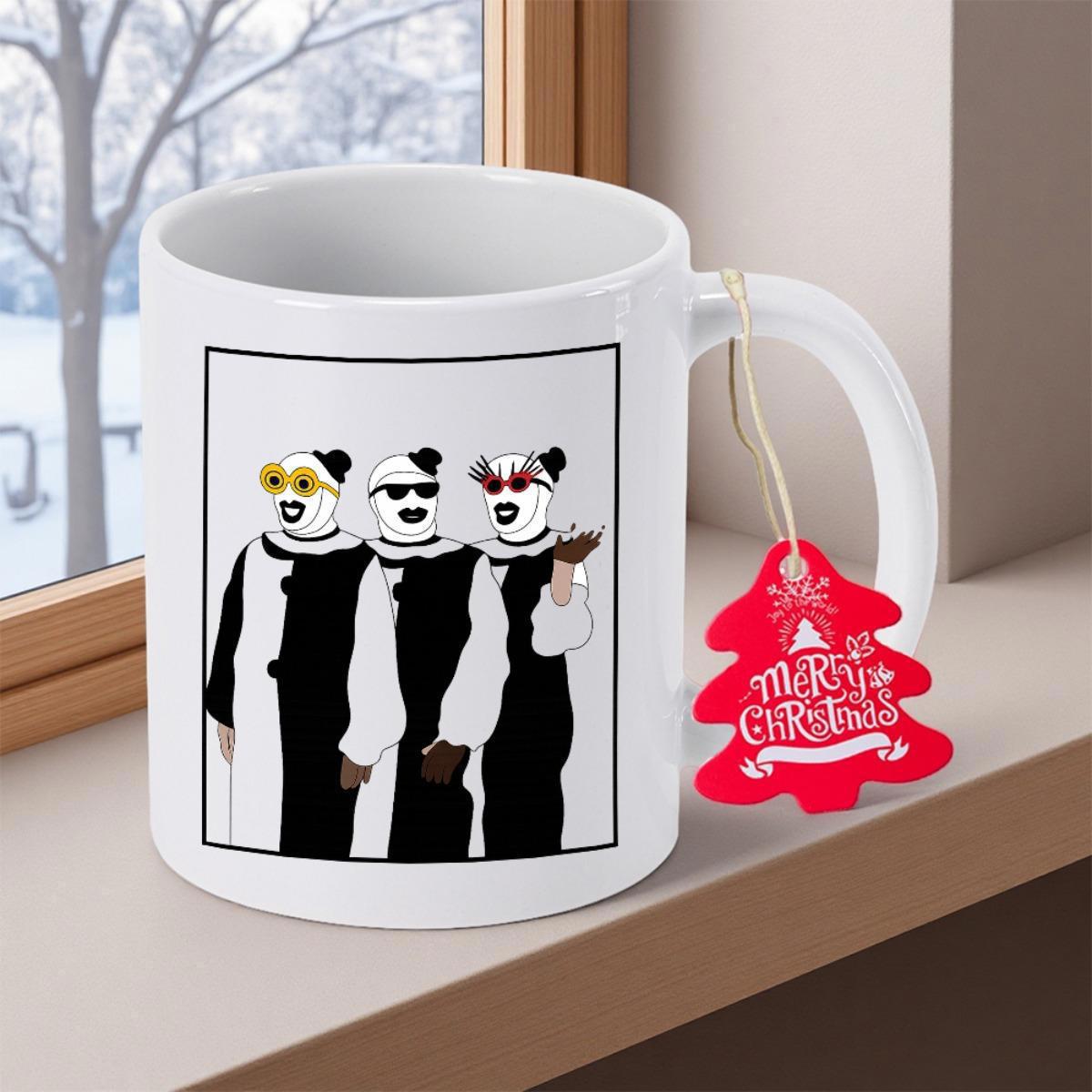 Tailorly White Ceramic 11 oz Mug - Three Cool Stylized Pandas Wearing Sunglasses Standing Within A Black Border Panda