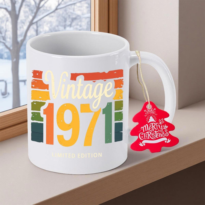 Tailorly White Ceramic 11 oz Mug - Vintage 1971 Retro Distressed Sunset Strips With Vibrant Horizontal Colors And Bold Text Mug