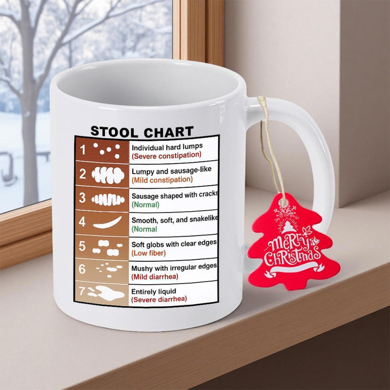 Tailorly White Ceramic 11 oz Mug - Stool Chart Merry Christmas Detailed Health Assessment Diagram Featuring Different Medical Illustrations On Surface Mug