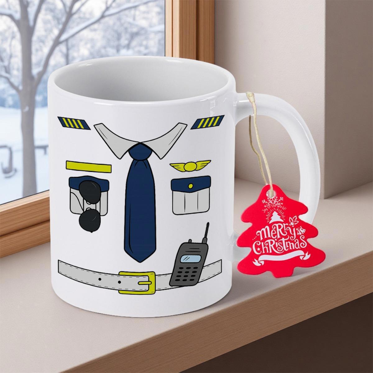 Tailorly White Ceramic 11 oz Mug - Merry Christmas Minimalist Security Guard Shirt Featuring Tie Sunglasses Radio And Belt Uniform