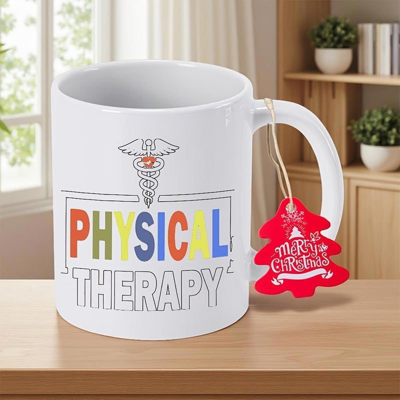 Tailorly White Ceramic 11 oz Mug - Physical Therapy Minimalist Medical Caduceus Symbol With Symmetrical Wings And Snakes Caduceus