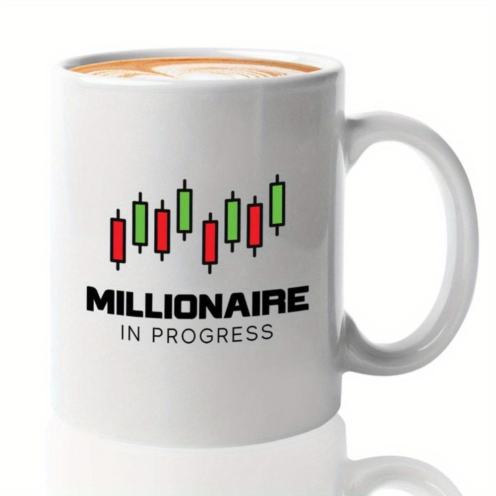Tailorly White Ceramic 11 oz Mug - Millionaire In Progress Financial Market Trading Candlesticks Pattern Representing Growth And Success On Ceramic Mug