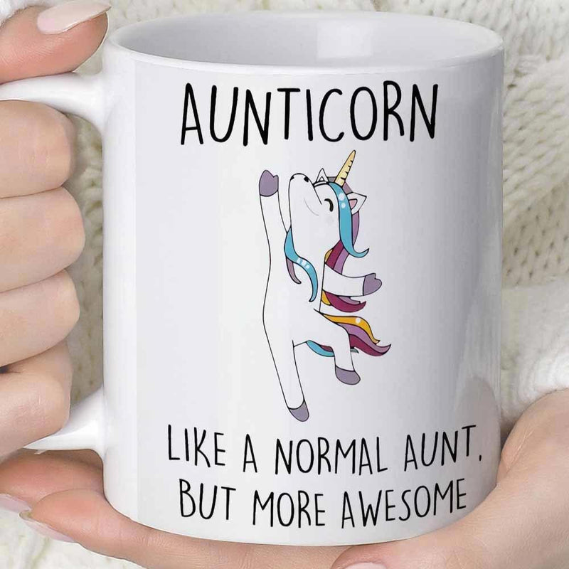 Tailorly White Ceramic 11 oz Mug - Aunticorn Like A Normal Aunt But More Awesome Dancing With Rainbow Colors In A Playful Dabbing Pose Magical Unicorn