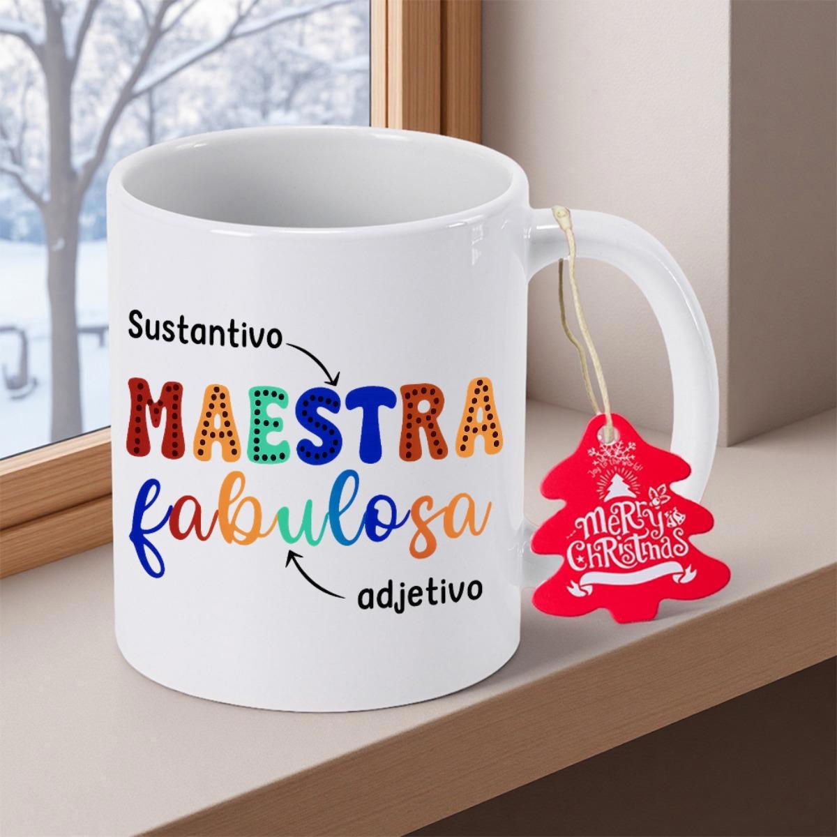 Tailorly White Ceramic 11 oz Mug - Merry Christmas White Ceramic Cup With Colorful Text Patterns And Holiday Tag Mug