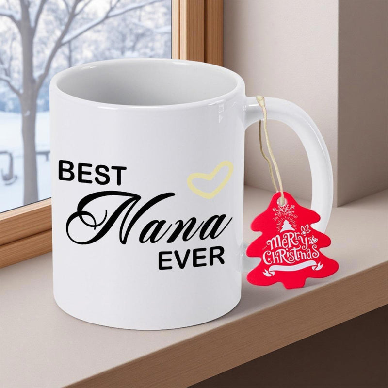 Tailorly White Ceramic 11 oz Mug - Best Nana Ever Minimalist White Ceramic With Delicate Yellow Outline Heart And Script Lettering Mug