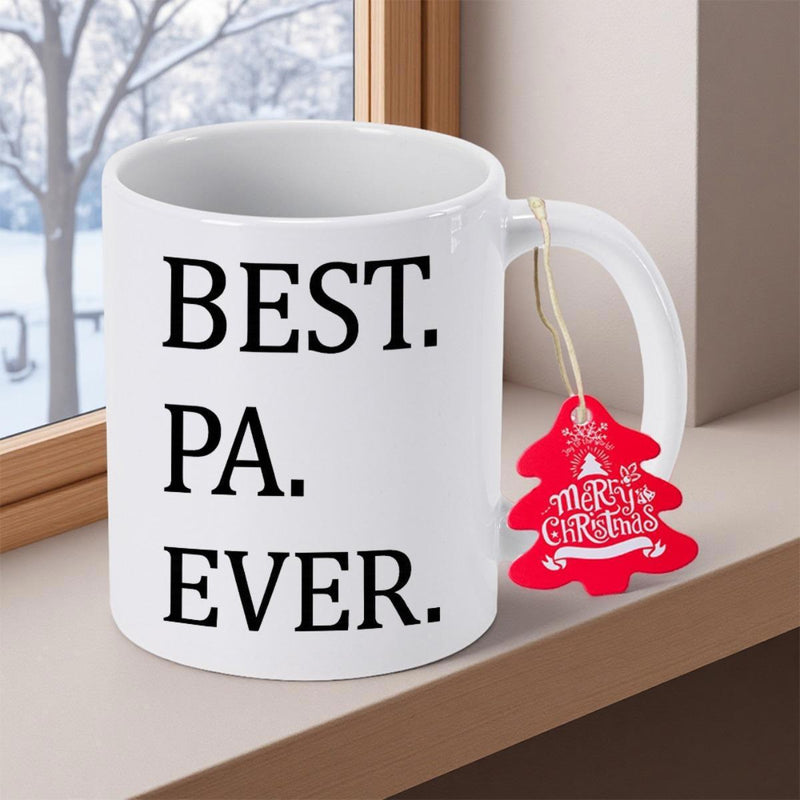 Tailorly White Ceramic 11 oz Mug - Best Pa Ever Merry Christmas Minimalist Ceramic Coffee Cup On A Rustic Wooden Windowsill Mug