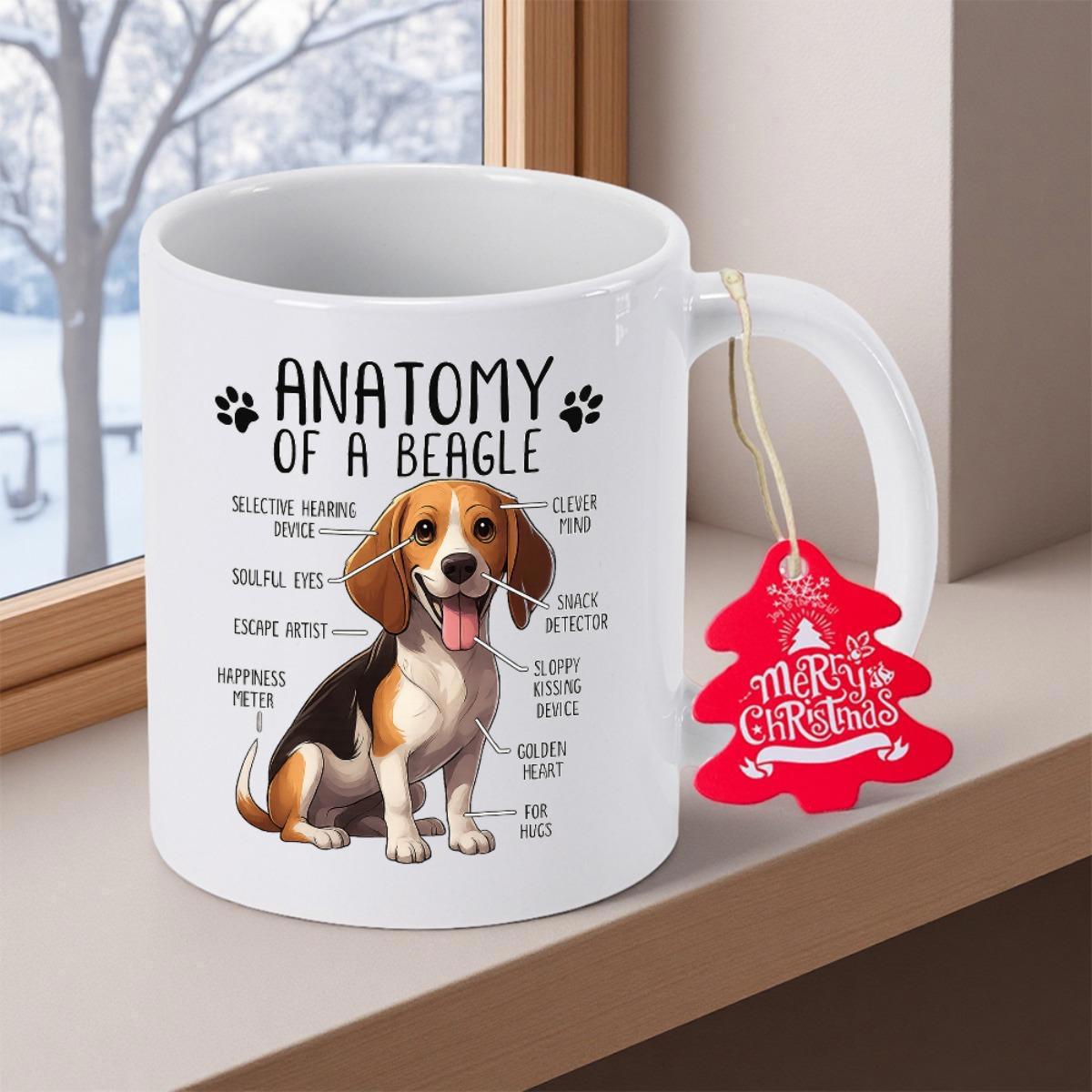 Tailorly White Ceramic 11 oz Mug - Anatomy Of A Beagle Faithful Sitting Hound Dog With Humorous Descriptive Anatomical Labels Beagle