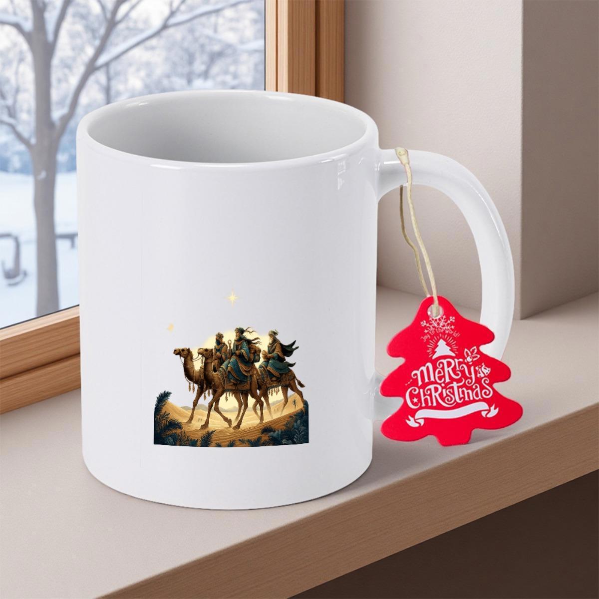 Tailorly White Ceramic 11 oz Mug - Three Wise Men Riding Through The Desert Sand Under A Bright Star Camel
