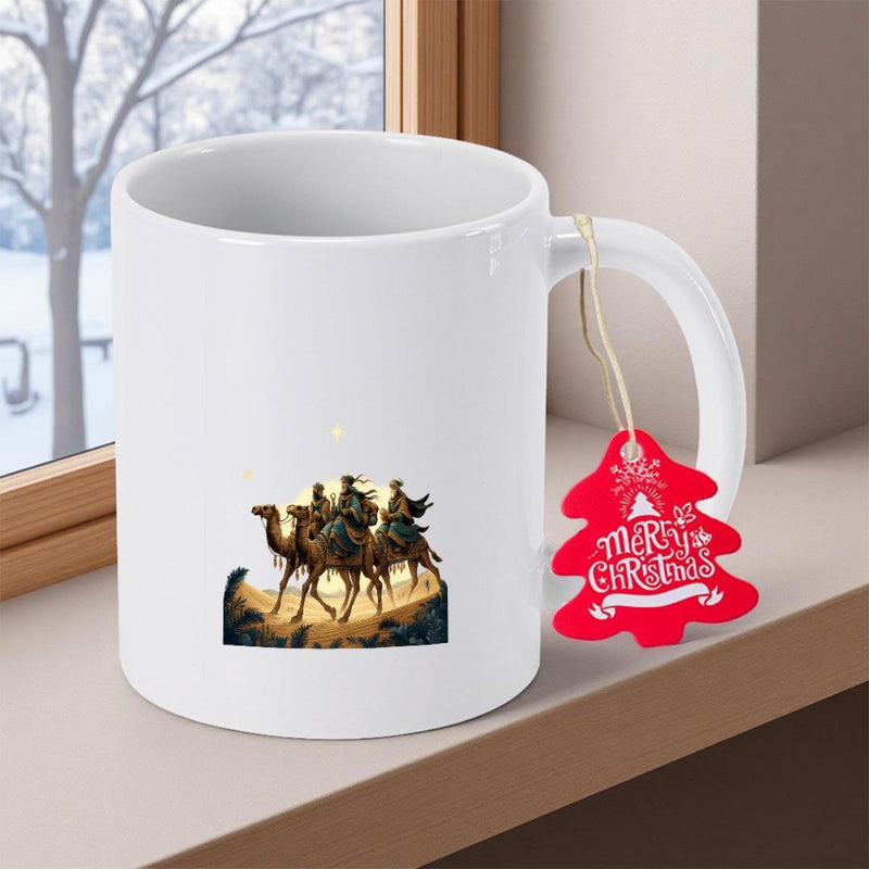 Tailorly White Ceramic 11 oz Mug - Three Wise Men Riding Through The Desert Sand Under A Bright Star Camel