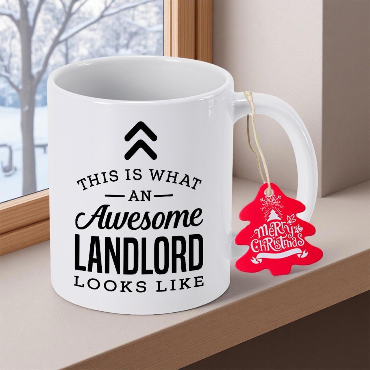 Tailorly White Ceramic 11 oz Mug - This Is What An Awesome Landlord Looks Like Minimalist Modern Typography Featuring Sleek Black Geometric Arrow Mug