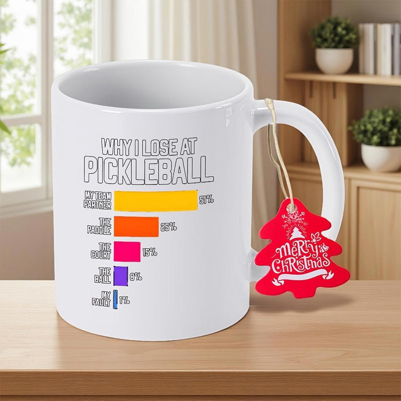 Tailorly White Ceramic 11 oz Mug - Why I Lose At Pickleball Merry Christmas Simple Showcasing Vibrant Horizontal Bar Chart Mug