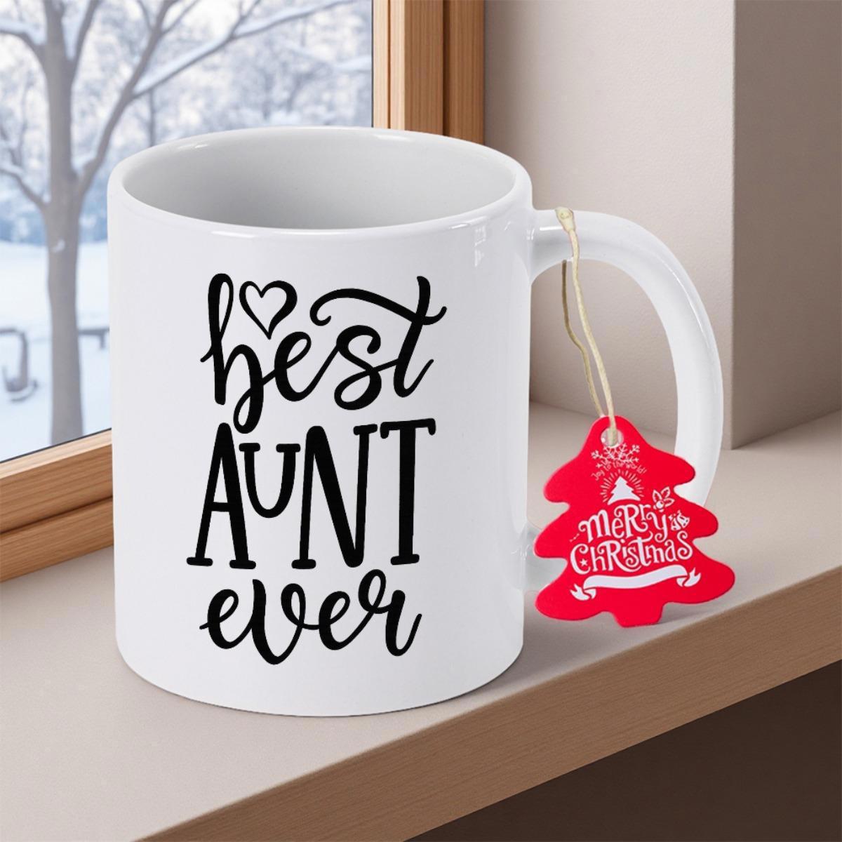 Tailorly White Ceramic 11 oz Mug - Best Aunt Ever Elegant Script Typography With Small Heart Symbol Ceramic Mug