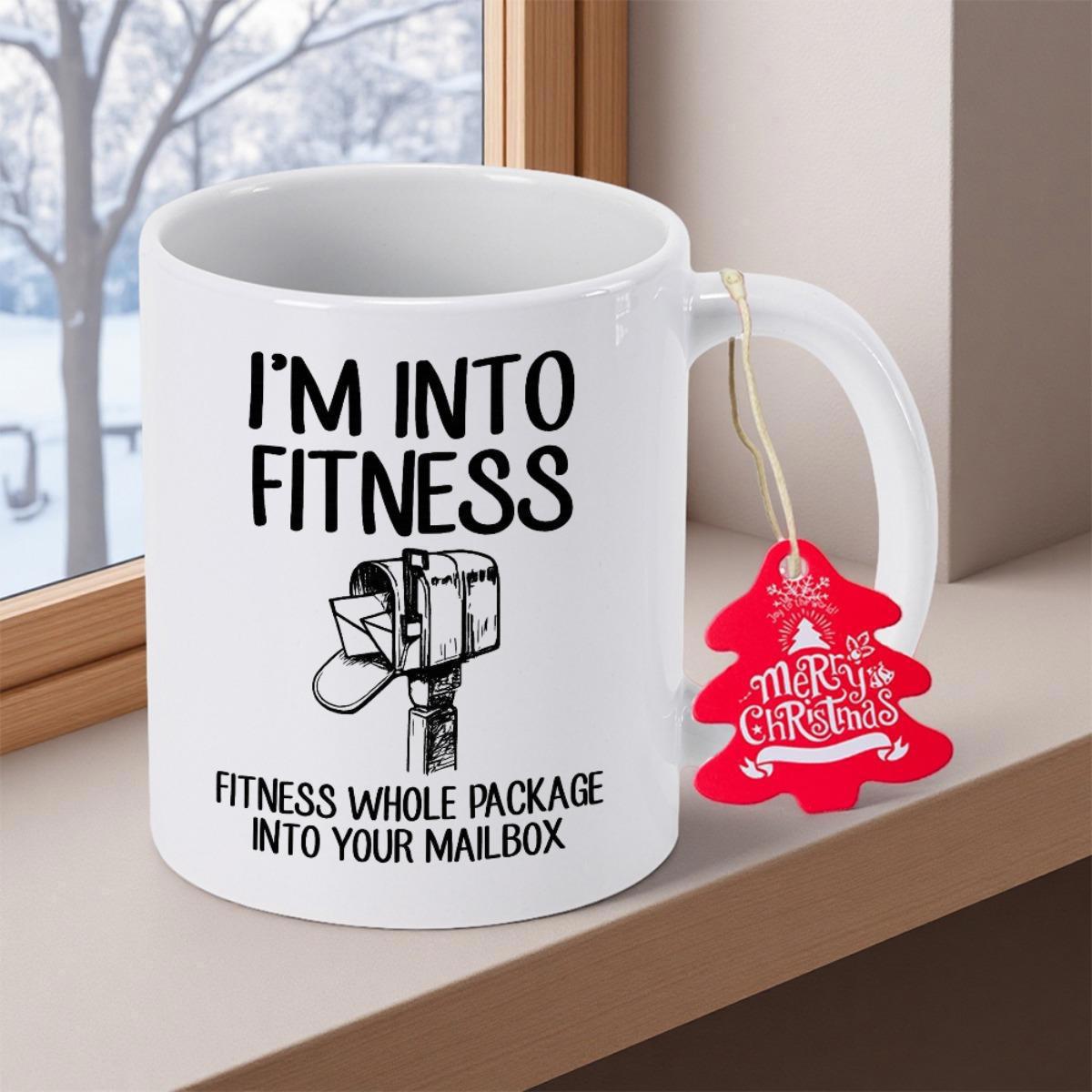 Tailorly White Ceramic 11 oz Mug - Im Into Fitness Fitness Whole Package Into Your Mailbox Merry Christmas Minimalist Hand Drawn Line Art Of A Classic American