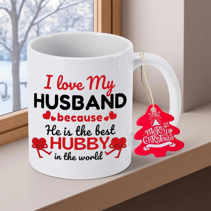 Tailorly White Ceramic 11 oz Mug - I Love My Husband Because He Is The Best Hubby In The World Decorative White Ceramic Coffee Cup Featuring Cute Animated Heart