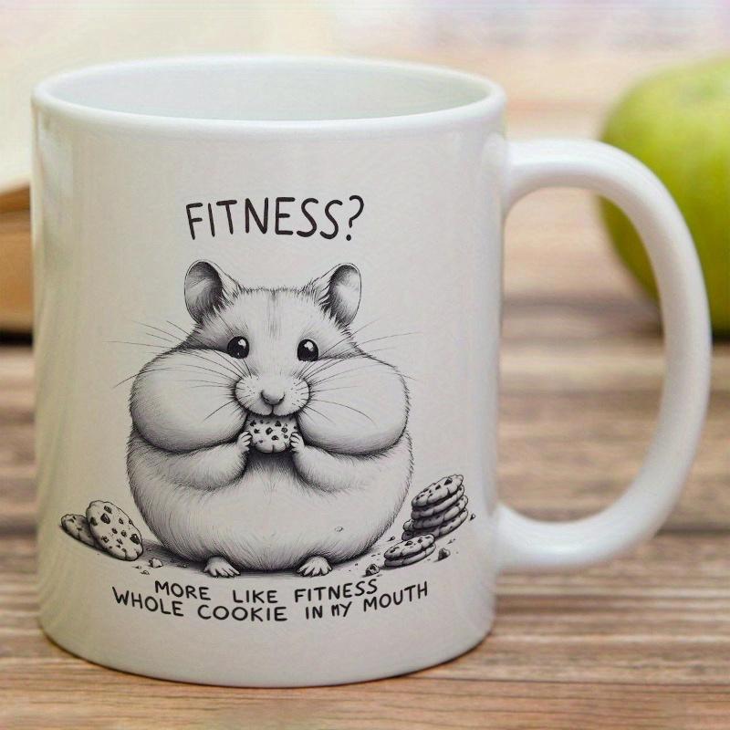 Tailorly White Ceramic 11 oz Mug - Fitness More Like Fitness Whole Cookie In My Mouth Adorable Chubby Sketch Drawing Eating Chocolate Chip Cookies Hand Drawn