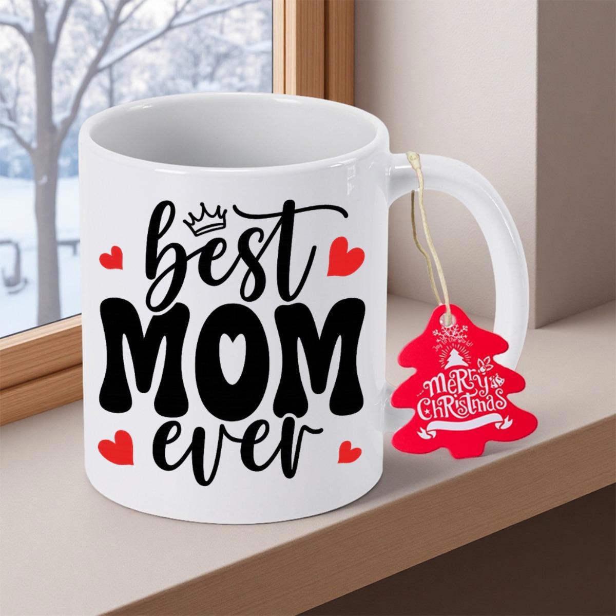 Tailorly White Ceramic 11 oz Mug - Best Mom Ever Featuring Artistic Black Lettering And Red Hearts Mug