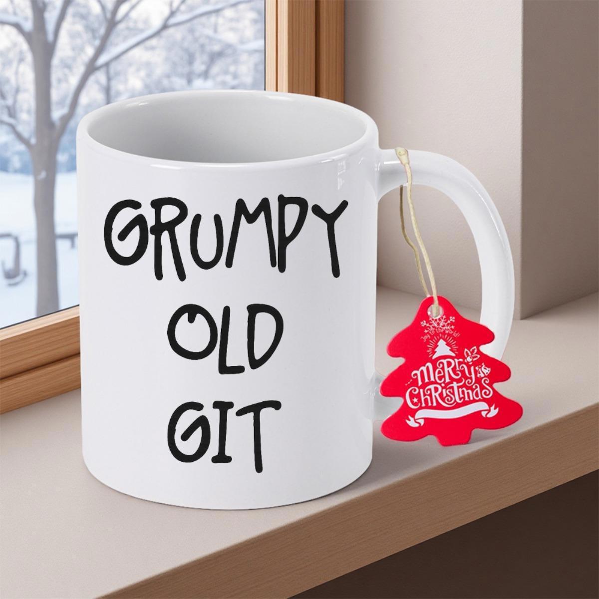 Tailorly White Ceramic 11 oz Mug - Grumpy Old Git Simple Minimalist Ceramic Surface Displaying Bold Black Handwritten Typographic Style Mug