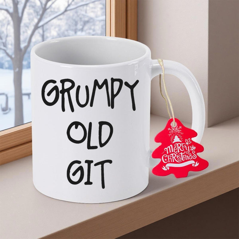 Tailorly White Ceramic 11 oz Mug - Grumpy Old Git Simple Minimalist Ceramic Surface Displaying Bold Black Handwritten Typographic Style Mug