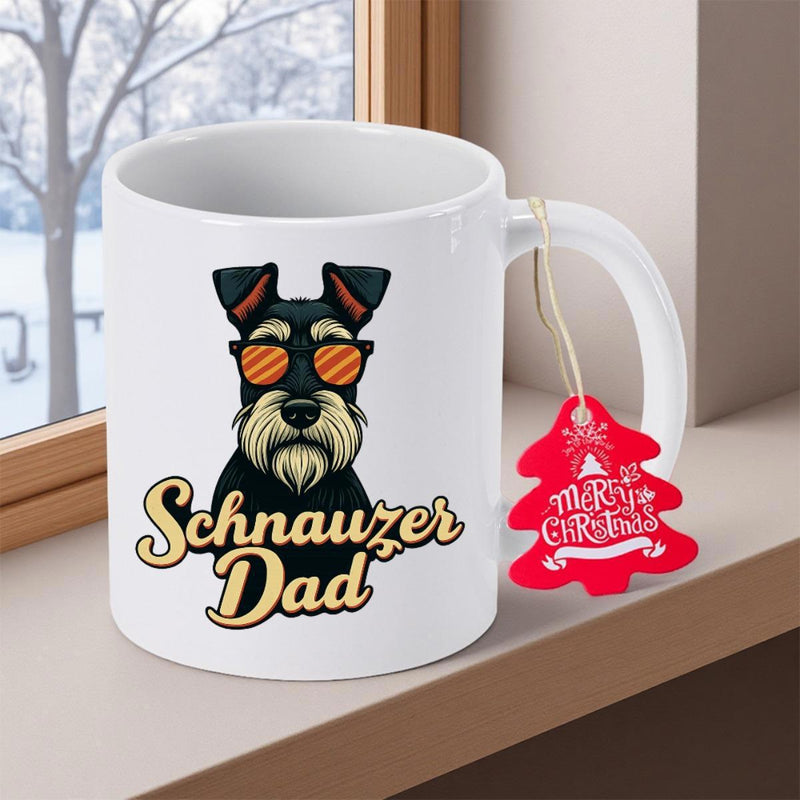 Tailorly White Ceramic 11 oz Mug - Schnauzer Dad Cool Dog Wearing Orange Sunglasses With Vintage Artistic Graphic Style Schnauzer