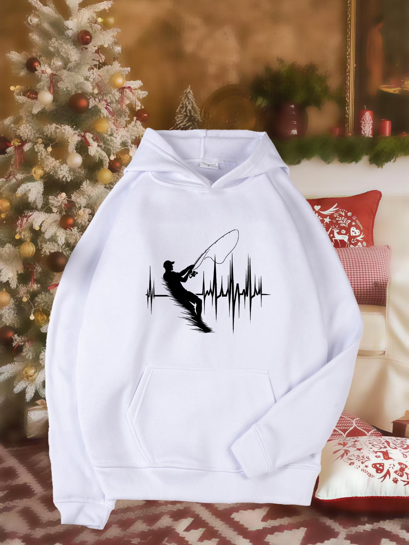 Tailorly Women's Printed Hoodie - Fishing Adventure With Dynamic Soundwaves In Winter White Hoodie Fisherman