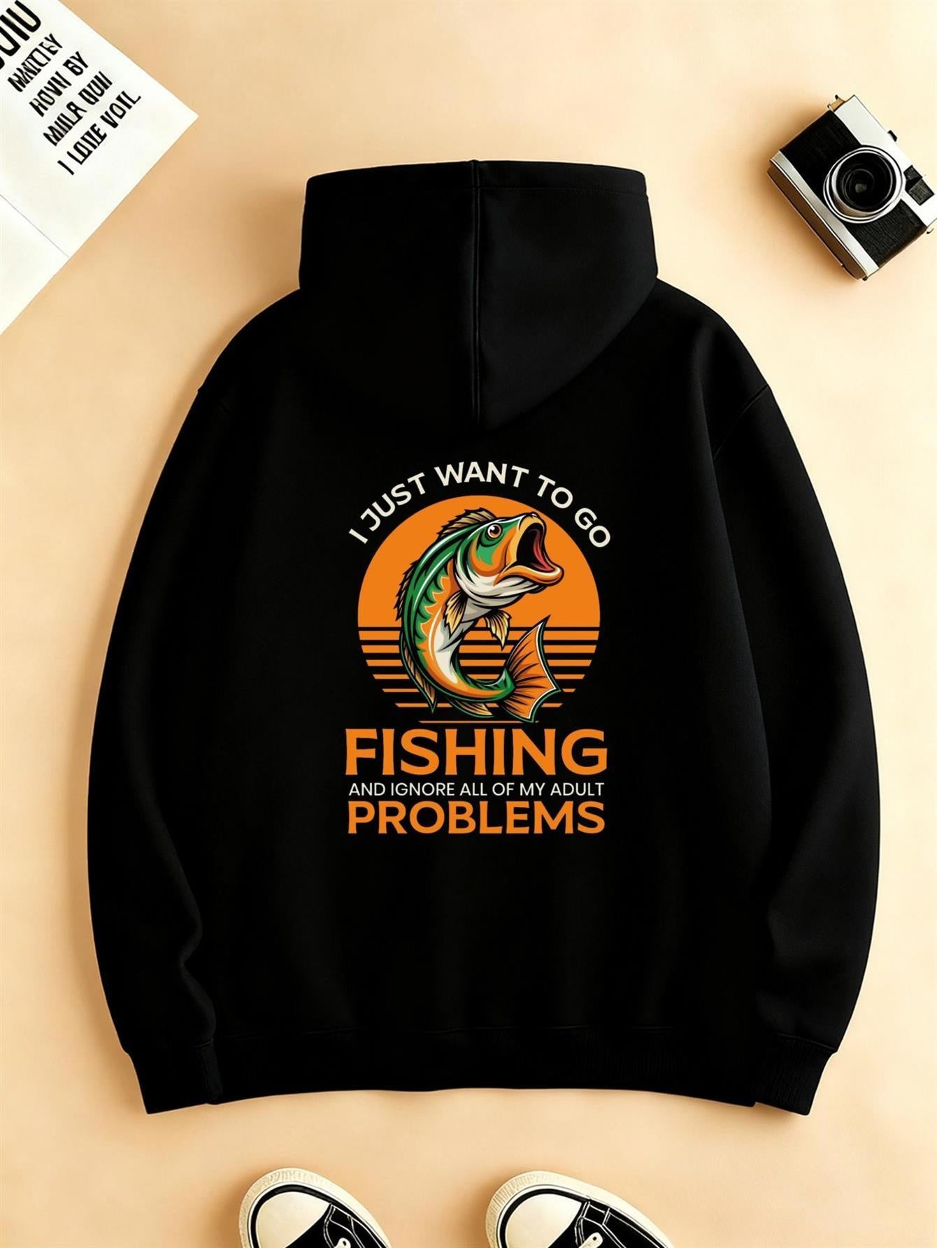 Tailorly Women's Printed Hoodie - I Just Want To Go Fishing Under Sunset With Jumping Fish
