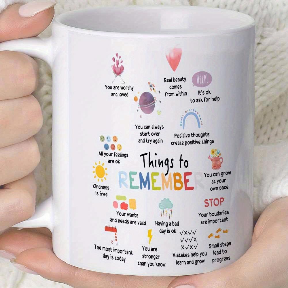 Tailorly White Ceramic 11 oz Mug - Things To Remember Vibrant Minimalist Symbols Surrounded By Colorful Motivational Phrases And Positive Affirmations Mug