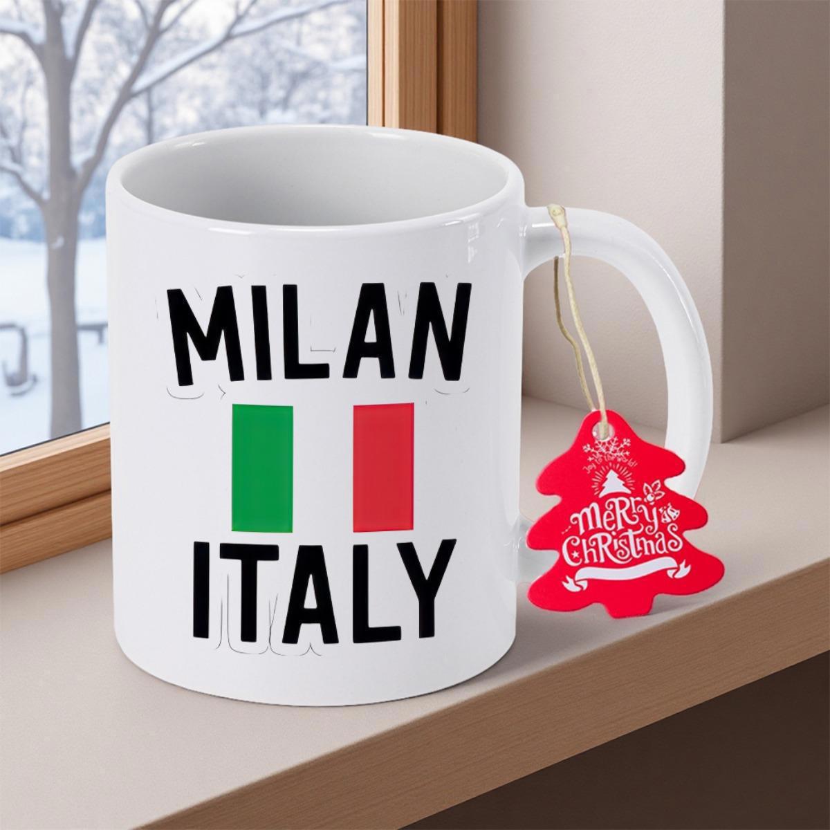 Tailorly White Ceramic 11 oz Mug - Milan Italy Merry Christmas Vibrant Italian Colors Represented By Bold Vertical Stripes Sign