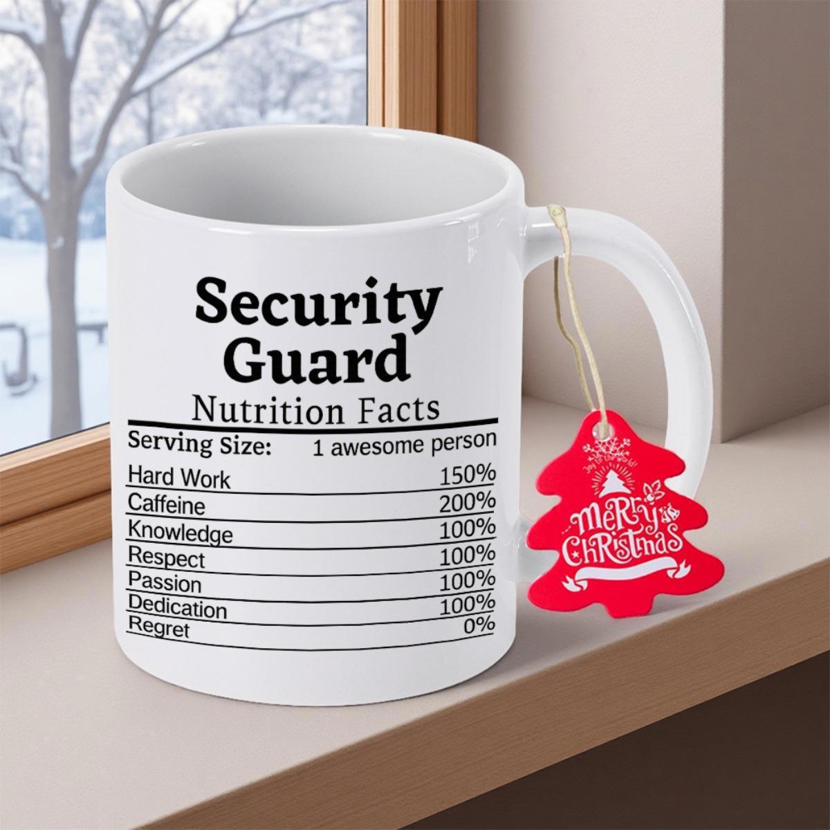 Tailorly White Ceramic 11 oz Mug - Security Guard Nutrition Facts Minimalist Black Typography Featuring Funny Job Attributes Within A Nutrition Label