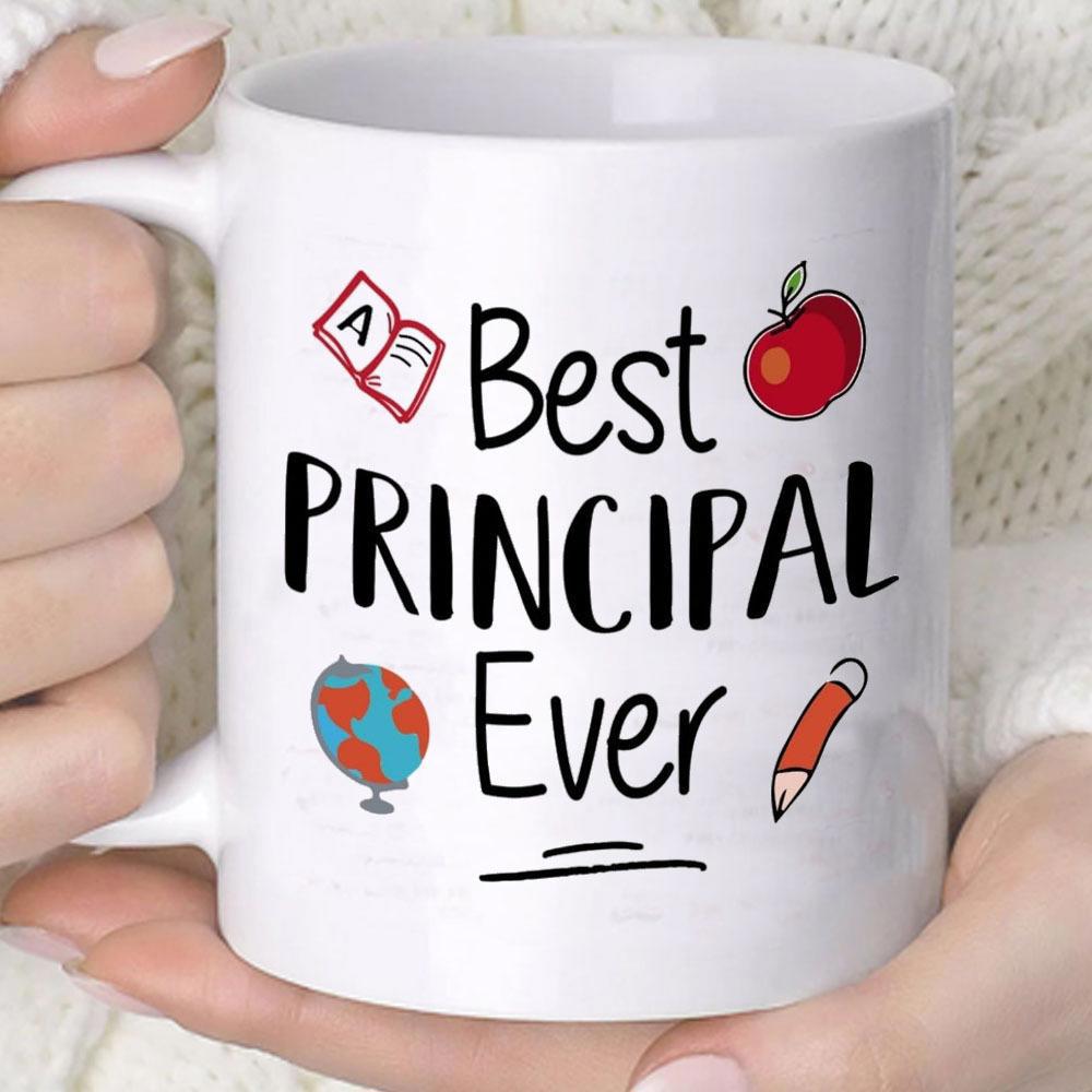 Tailorly White Ceramic 11 oz Mug - Best Principal Ever Colorful Hand Drawn Educational Symbols Including A Red Apple And Pencil