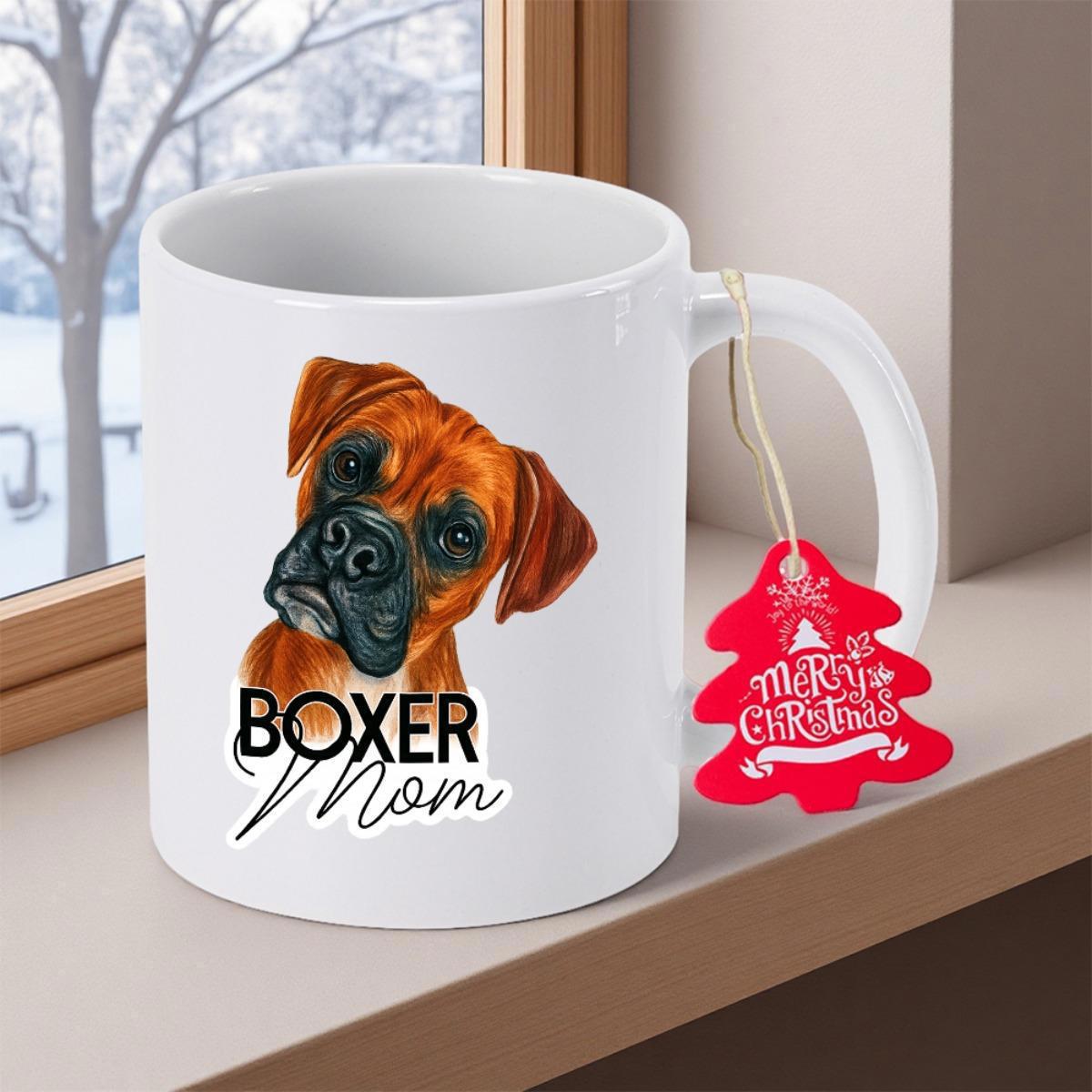 Tailorly White Ceramic 11 oz Mug - Boxer Mom Realistic Dog Portrait With Brown Fur And Loyal Expressions Boxer