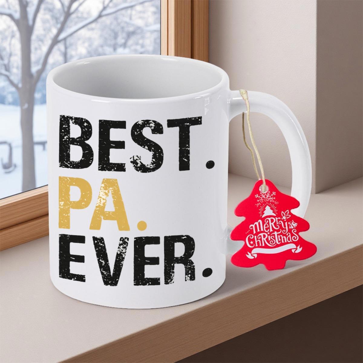 Tailorly White Ceramic 11 oz Mug - Best Pa Ever Merry Christmas Classic White Ceramic Cup Resting On A Wooden Windowsill Mug
