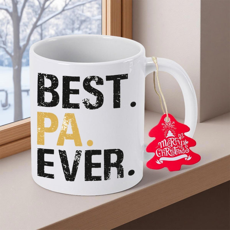 Tailorly White Ceramic 11 oz Mug - Best Pa Ever Merry Christmas Classic White Ceramic Cup Resting On A Wooden Windowsill Mug